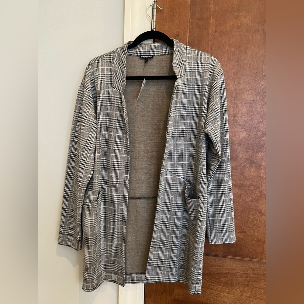 Express Plaid Long Blazer Cardigan / Sweater